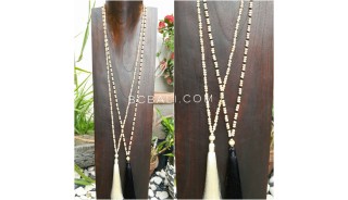wood beige bead tassels necklace 4color ethnic balinese design
